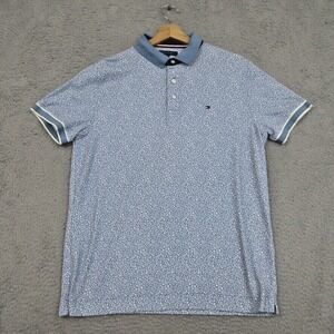 Tommy Hilfiger Polo Shirt Men L Blue Floral Golf Shirt Vibrant Preppy Casual